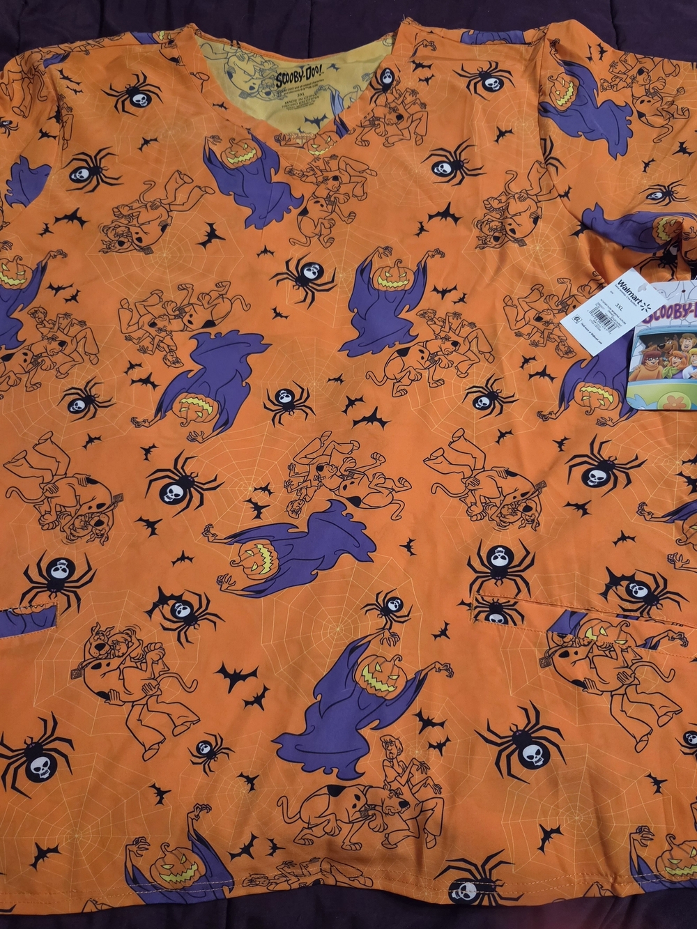 Scooby-Doo Women's Scrub Top Halloween Tee - Orange